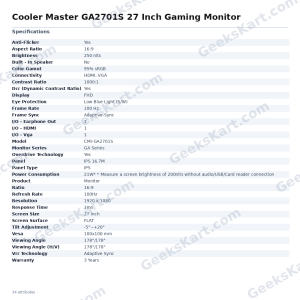 Cooler Master GA2701S 27 Inch Gaming Monitor
