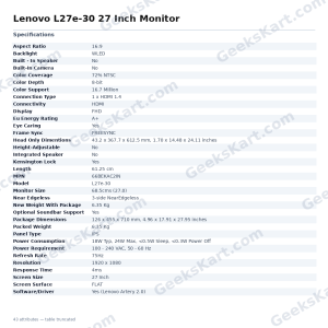 Lenovo L27e-30 27 Inch Monitor