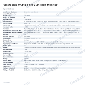 ViewSonic VA2418-SH-2 24 Inch Monitor