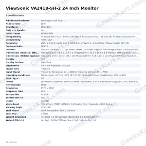 ViewSonic VA2418-SH-2 24 Inch Monitor