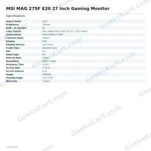 MSI MAG 275F E20 27 Inch Gaming Monitor
