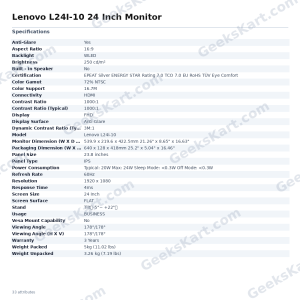 Lenovo L24I-10 24 Inch Monitor