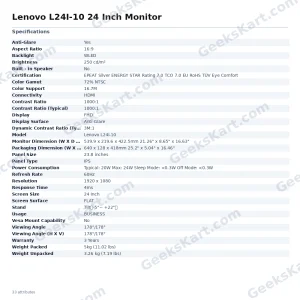 Lenovo L24I-10 24 Inch Monitor