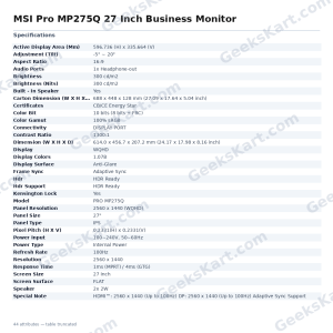 MSI Pro MP275Q 27 Inch Business Monitor