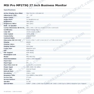 MSI Pro MP275Q 27 Inch Business Monitor