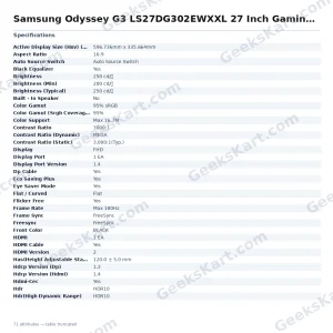 Samsung Odyssey G3 LS27DG302EWXXL 27 Inch Gaming Monitor