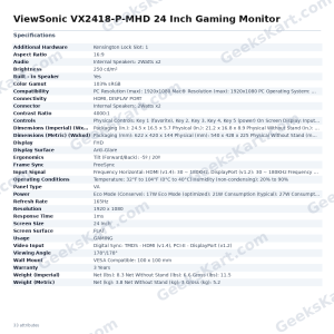 ViewSonic VX2418-P-MHD 24 Inch Gaming Monitor