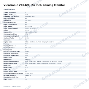 ViewSonic VX2428J 24 Inch Gaming Monitor
