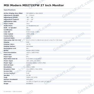 MSI Modern MD272XPW 27 Inch Monitor