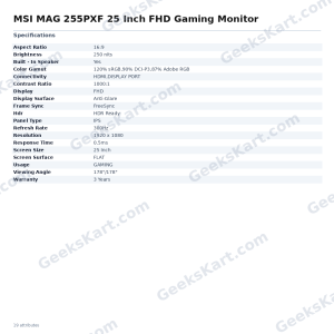 MSI MAG 255PXF 25 Inch FHD Gaming Monitor