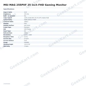 MSI MAG 255PXF 25 Inch FHD Gaming Monitor