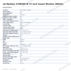 LG MyView 27SR50F-W 27 Inch Smart Monitor (White)