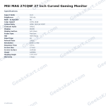 MSI MAG 27CQ6F 27 Inch Curved Gaming Monitor