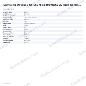 Samsung Odyssey G5 LS27FG530EWXXL 27 Inch Gaming Monitor