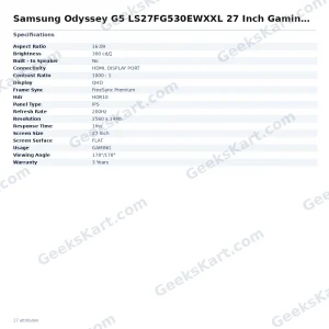 Samsung Odyssey G5 LS27FG530EWXXL 27 Inch Gaming Monitor