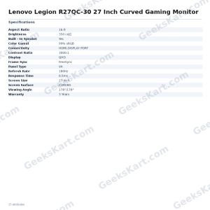 Lenovo Legion R27QC-30 27 Inch Curved Gaming Monitor