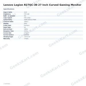 Lenovo Legion R27QC-30 27 Inch Curved Gaming Monitor