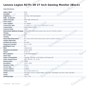 Lenovo Legion R27fc-30 27 Inch Gaming Monitor (Black)