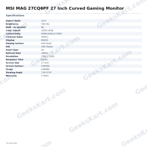 MSI MAG 27CQ6PF 27 Inch Curved Gaming Monitor