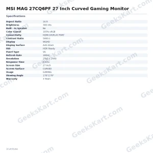 MSI MAG 27CQ6PF 27 Inch Curved Gaming Monitor