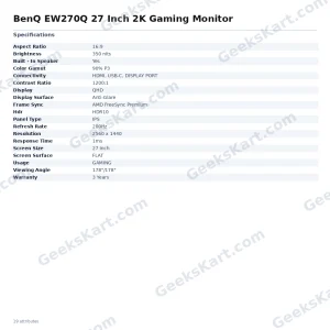 BenQ EW270Q 27 Inch 2K Gaming Monitor