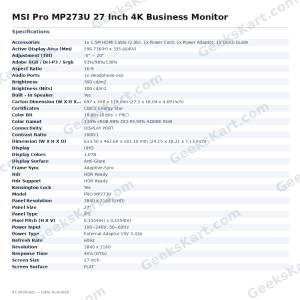 MSI Pro MP273U 27 Inch 4K Business Monitor