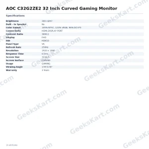 AOC C32G2ZE2 32 Inch Curved Gaming Monitor