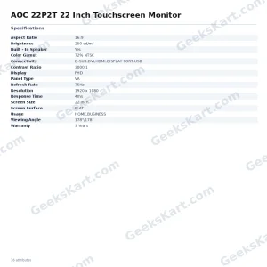 AOC 22P2T 22 Inch Touchscreen Monitor