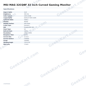 MSI MAG 32CQ6F 32 Inch Curved Gaming Monitor