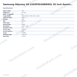 Samsung Odyssey G5 LS32FG510EWXXL 32 Inch Gaming Monitor