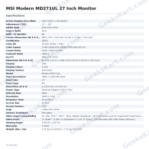 MSI Modern MD271UL 27 Inch Monitor