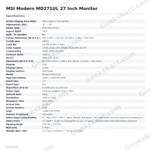 MSI Modern MD271UL 27 Inch Monitor