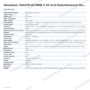 ViewSonic VX3276-2K-MHD-2 32 Inch Entertainment Monitor