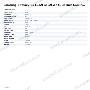 Samsung Odyssey G5 LS32FG502EWXXL 32 Inch Gaming Monitor