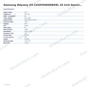 Samsung Odyssey G5 LS32FG502EWXXL 32 Inch Gaming Monitor