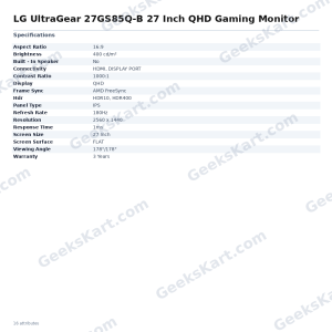 LG UltraGear 27GS85Q-B 27 Inch QHD Gaming Monitor