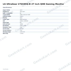 LG UltraGear 27GS85Q-B 27 Inch QHD Gaming Monitor