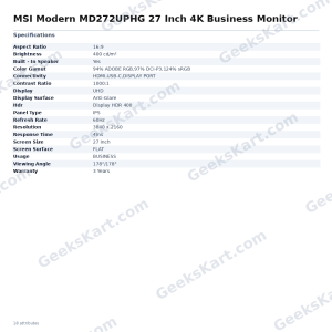 MSI Modern MD272UPHG 27 Inch 4K Business Monitor