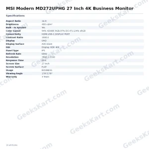 MSI Modern MD272UPHG 27 Inch 4K Business Monitor