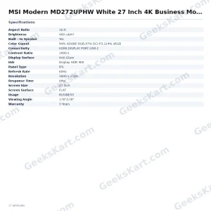 MSI Modern MD272UPHW White 27 Inch 4K Business Monitor