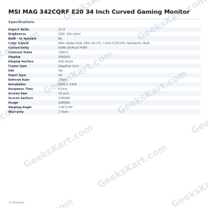 MSI MAG 342CQRF E20 34 Inch Curved Gaming Monitor