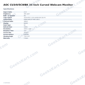 AOC CU34V5CWBK 34 Inch Curved Webcam Monitor