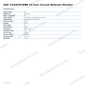 AOC CU34V5CWBK 34 Inch Curved Webcam Monitor