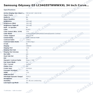 Samsung Odyssey G5 LC34G55TWWWXXL 34 Inch Curved Gaming Monitor