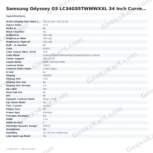 Samsung Odyssey G5 LC34G55TWWWXXL 34 Inch Curved Gaming Monitor