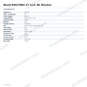 BenQ EW2790U 27 Inch 4K Monitor