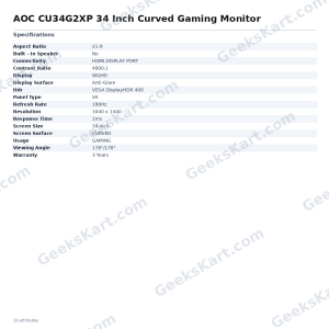 AOC CU34G2XP 34 Inch Curved Gaming Monitor