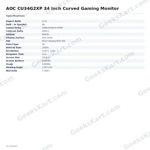 AOC CU34G2XP 34 Inch Curved Gaming Monitor
