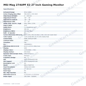MSI Mag 274UPF E2 27 Inch Gaming Monitor