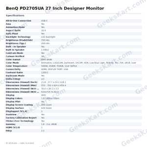 BenQ PD2705UA 27 Inch Designer Monitor